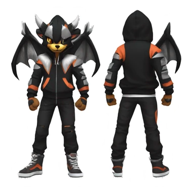 Cool Anthro Black Noivern-Houndoom-Litten-Pokémon with edgy stripes hoodie spiked collar punk Full Body sticker