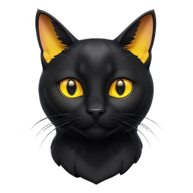 A 3D cartoon jet-black Bombay cat with glossy fur, bright golden eyes, dramatic contrast lighting, Memoji-style cinematic look. full body or half body. sticker