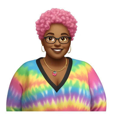 Plus size black woman with pink curly pixie cut hair and a rainbow tie dye sweater  sticker