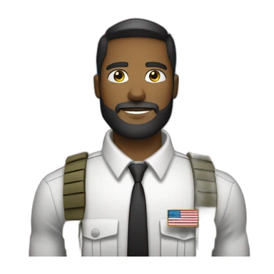 soldier with a beard, a part in hair, a white collared shirt, a bow tie, bulletproof vest with an american flag sticker