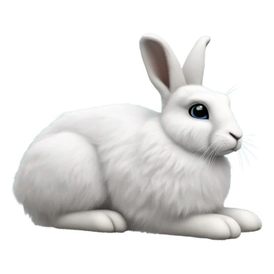 snowshoe hare very fluffy, no legs. laying down, side view, blue eyes sticker