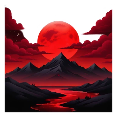Edgy Black night sky crimson-blood-red glowing  Aesthetic scene scenery full picture  sticker