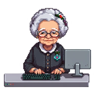 grandma typing on a computer sticker
