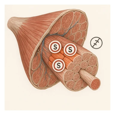 hyper realistic image of cross section of muscle with highlighted slow fibers, slightly enlarged, saturation symbols and limited growth, anatomical details, natural colors, light background sticker