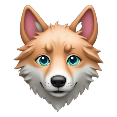 a green wolf with blue eyes, orange nose and pink ears sticker