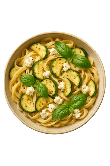 EMOJI STILE IPHONE DI bowl di Pasta di riso con zucchine, basilico e feta, iperrealistica 4k sticker