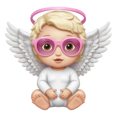 a baby animal with white angel wings and pink sunglasses on sticker