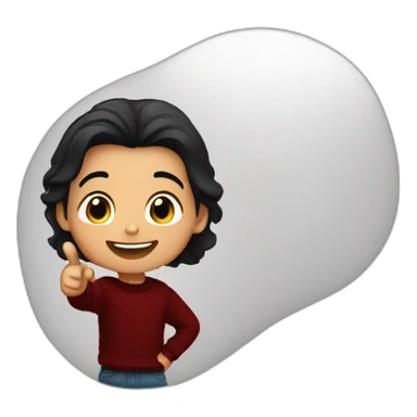 smiling and pointing 3 years old white skin indian with black hair wearing a dark red sweater sticker