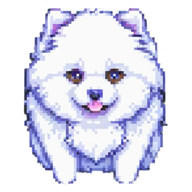 fluffy white Pomeranian mid-roll pixel art sticker