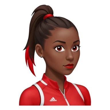 Melanie chisholm with a dark brown high ponytail with a red streak through it, wearing athletic attire sticker
