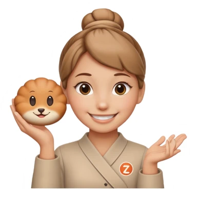 smiling bun who holds a Zapier logo sticker