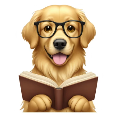 Golden retriever wearing glasses and reading book sticker