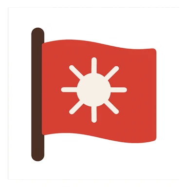 A historical flag from the late 19th-century Philippine revolution, featuring a red background with a white sun symbol at the center. The sun has eight rays, style of a google emoji in the style of an icon sticker