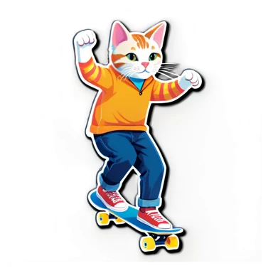 Cat riding a skateboard sticker
