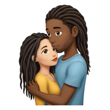 Latina Woman with long hair kissing a young black guy with dreads no beard sticker