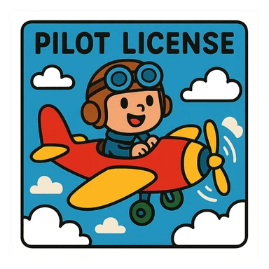 playful pilot license design with cartoon airplane and clouds sticker
