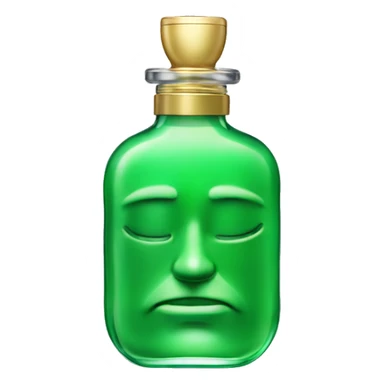 Perfume bottle in shape of a man's body with green liquid sticker