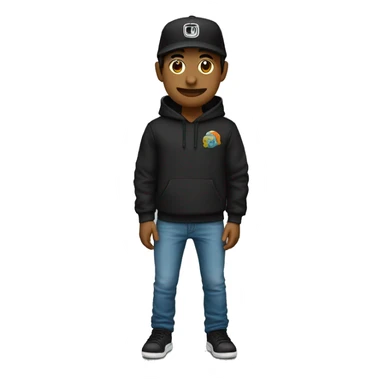 Un chico color piel clara, sudadera negra, cabello largo y gorra negra al reves manos enfrente sticker