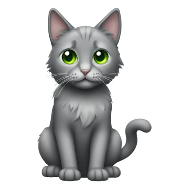 Grey cat green eyes full body long hair sticker