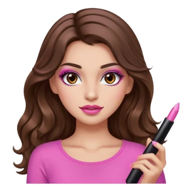 girl with long wavy brown hair, brown eyes, long lashes makeup, sexy pink lips, light to medium complexion, pink sexy top, I don't know sticker