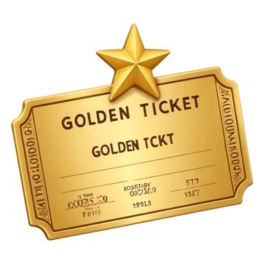 A cute 3D Stylized icon of Golden Ticket with a Star sticker