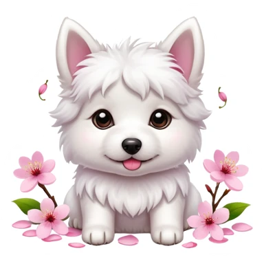 A cute  little  white dog and cherry blossom sticker