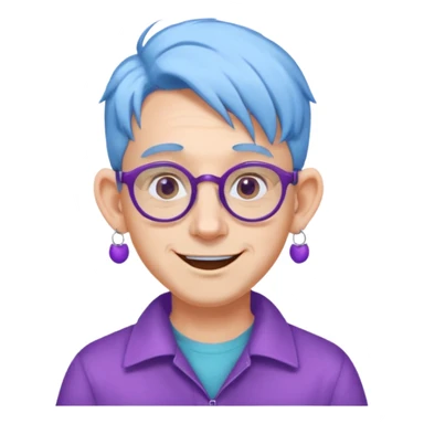 light blue haired man mid length hair with big ears and purple earrings and spectaclesi happy sticker