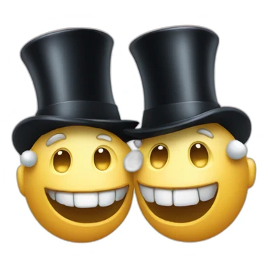 A talking pair of dentures wearing a top hat sticker