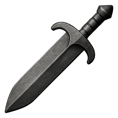 Recolor this bronze greatsword to a slightly worn iron, keep the same shape, realistic metallic iron, emoji style, transparent background. sticker