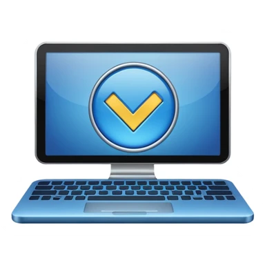 Computer with checkmark sticker