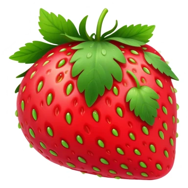 Cinematic Realistic Strawberry Emoji, Plump and juicy, with a deep red color and small, fresh seeds dotted across the skin. Its glossy, sweet surface catches the light, while bright green leaves top off the perfect, delicious berry. Soft glowing outline, capturing the essence of sweetness and freshness in a bright strawberry! sticker