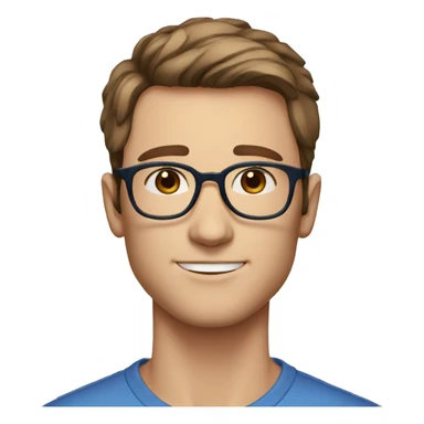 Male, short brown hair, glasses, sharp jawline, blue eyes, freckles sticker