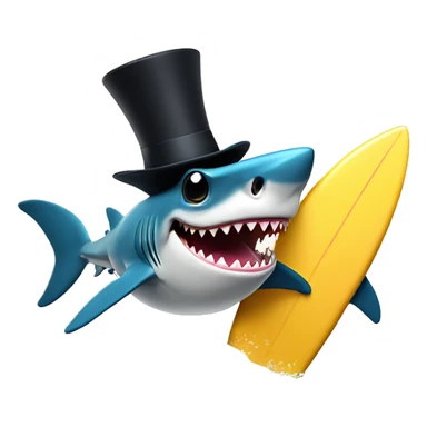 Shark with a top hat while surfing with a drink sticker