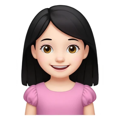 
5 years old girl, white skin, black hair, happy smile emoji sticker