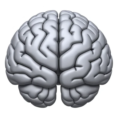 emoji icon of a brain with details of the brain structure and in detailed 3d rendring sticker