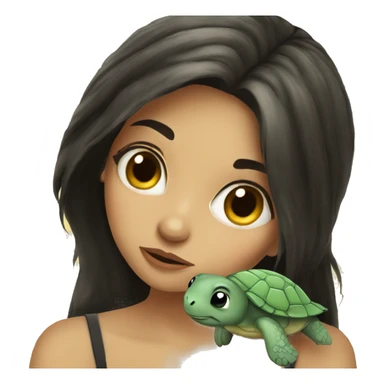 European girl with dark hair kiss little turtle sticker