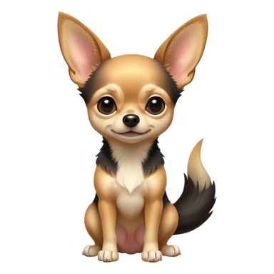 cinematic-[chihuahua dog]-realistic-full-body-sitting-emoji,-tail-resting-loosely-beside-its-paws,-head-tilted-dramatically,-sleek-[black and tan]-fur,-simplified-yet-realistic-focused-features,-highly-detailed,-glowing-with-an-almost-sarcastic-glow sticker
