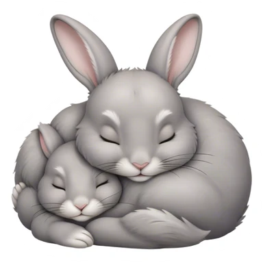 Meme-Worthy Cute Sleeping Grey Rabbit Portrait Emoji, Head resting peacefully with a contented smile, showcasing a delightfully compact build and a luxuriously soft grey fur, eyes shut in a serene nap, Simplified yet hilariously adorable features, highly detailed, glowing with a soft, drowsy light, high shine, relaxed and utterly lovable, stylized with an air of playful laziness, bright and heartwarming, soft glowing outline, capturing the essence of a comically sleepy bunny, so meme-worthy it feels like it could instantly become the next viral sensation of adorable slumber! sticker