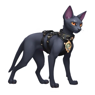 cool punk kawaii anime edgy distinguished elegant beautiful fantasy black ethereal nargacuga-Noivern-sphynx-Quiana-Fakemon collar harness jewels full body sticker