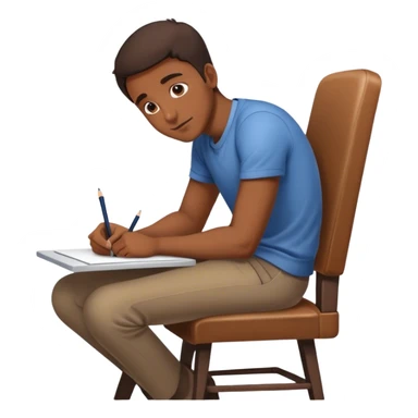 A man is lying on the table and drawing, leaning forward, but the chair is only halfway seated sticker