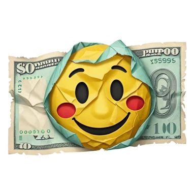 flying ruble banknote with a sad smiley face, dynamic, expressive style similar to 💸 emoji sticker