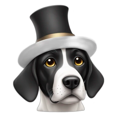 Black and white labrador with hat sticker
