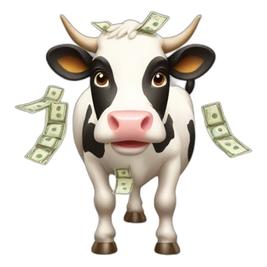 cow whit tons of money sticker