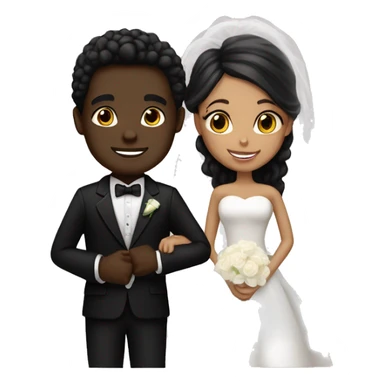 Light skin bride and dark skin groom in black suit sticker
