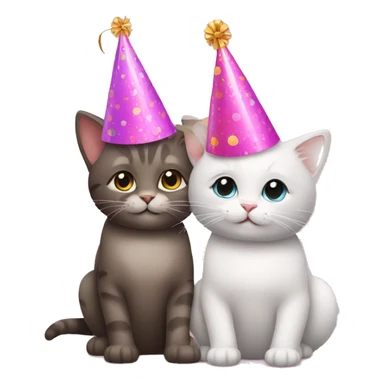 cat and kitten wearing birthday hats sticker
