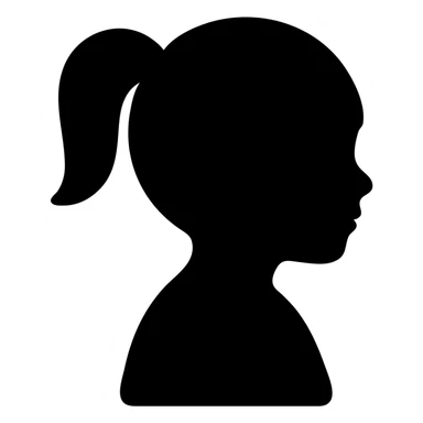 A young girl with a ponytail, simple icon style sticker
