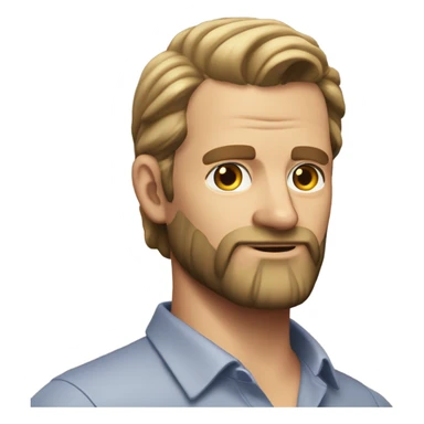 middle aged english man, short slicked back hair dark blonde, dark blonde medium length size full beard, in a smart unbuttoned shirt. sticker