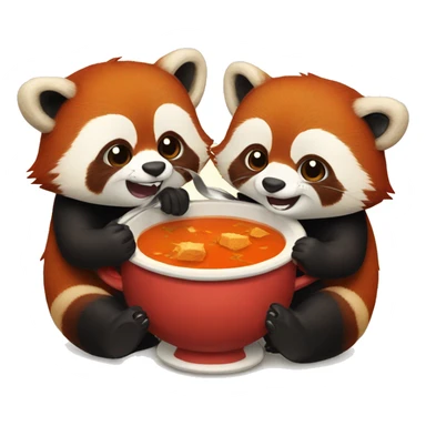 Two red pandas eating soup together  sticker