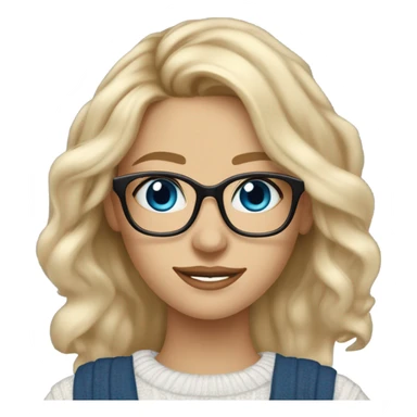 Blonde balayage long hair white women sweater blue eyes and small glasses holding note pad and pen sticker