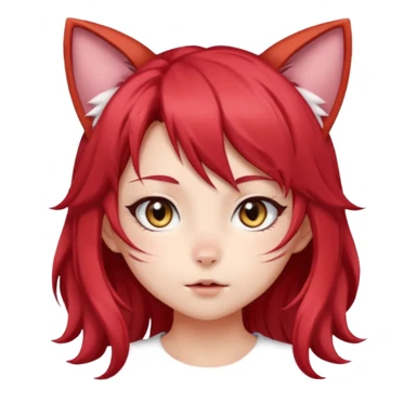 cute anime cat-girl with cat ears, red blowing hair sticker